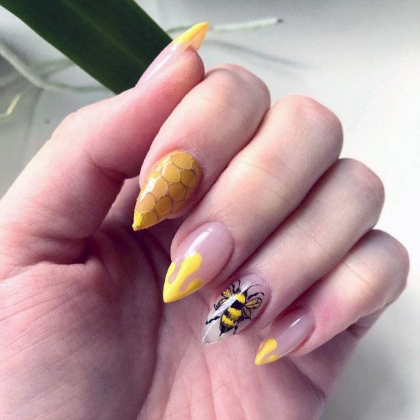 Yellow Honey Bee Nails Women