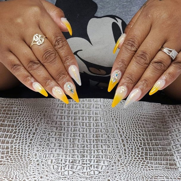 Yellow Ombre Nails With Accesory Women