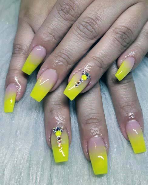 Yellow Ombre With Stones Bright Nails Art For Women