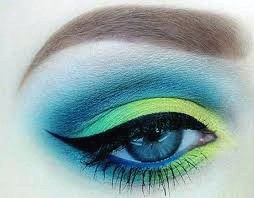 Yellow Outlined Blue And Green Eyeshadow Women