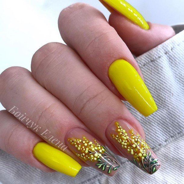 Yellow Square Nail Feminine Designs