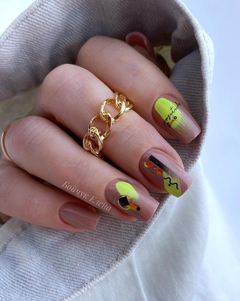 Yellow Square Womens Feminine Yellow Square Nails