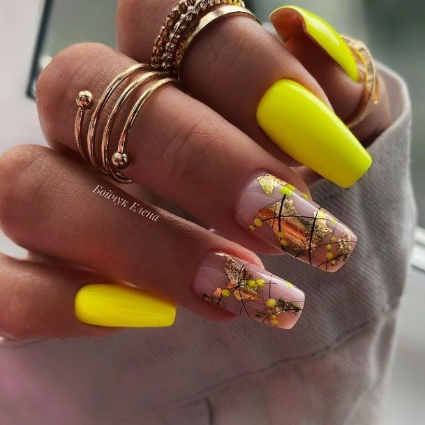 Yellow Square Womens Nail Ideas