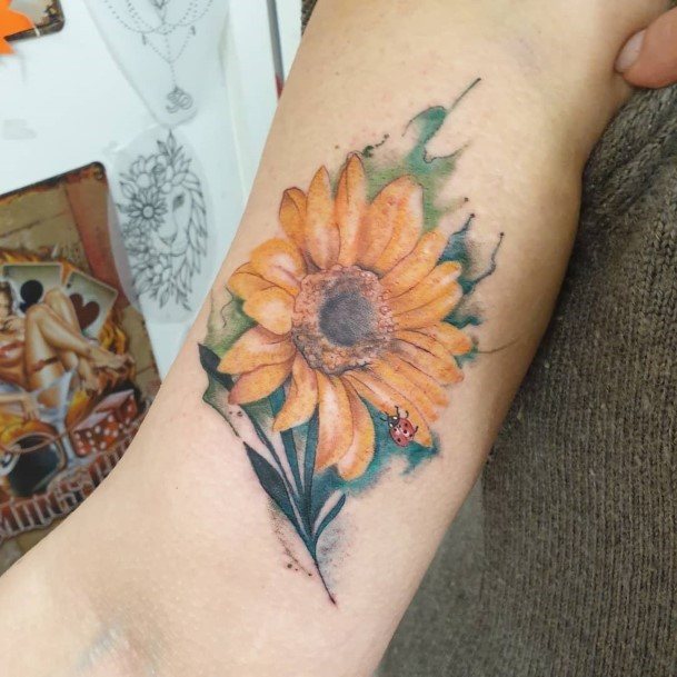Yellow Sunflower Tattoo Womens Forearms