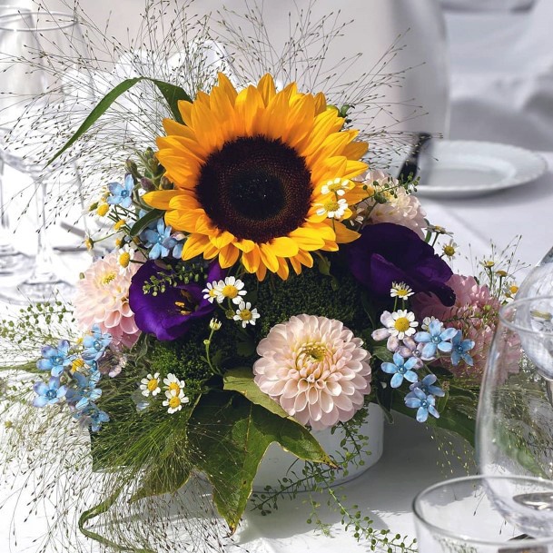 Yellow Sunflower Weddng Flowers With Blues