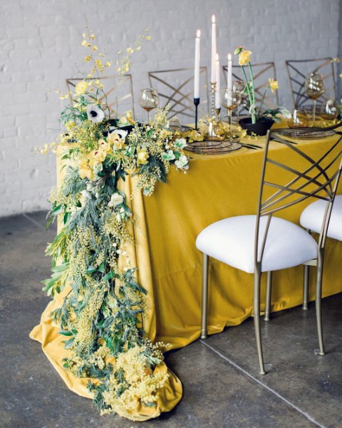 Yellow Table Cloth And Flowers Wedding