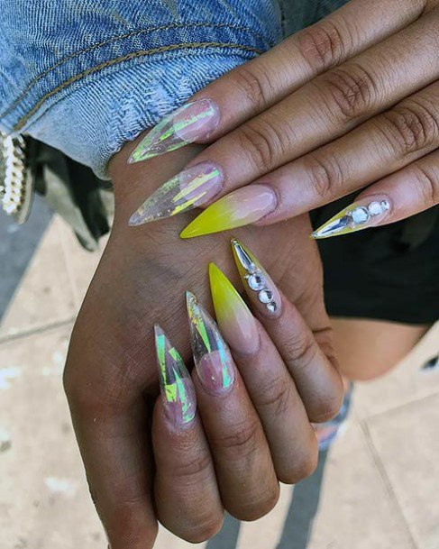 Yellow Tinged Iridescent Nails Women