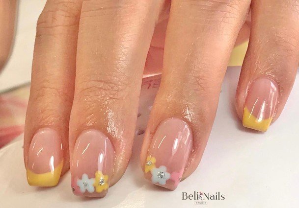 Yellow With Diamonds Girls Nail Ideas