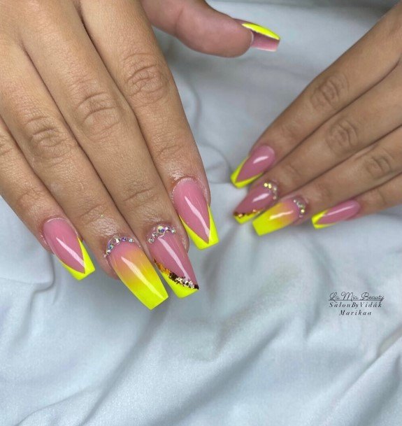 Yellow With Diamonds Nail For Ladies