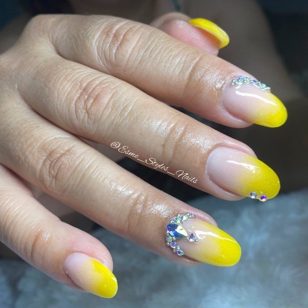 Yellow With Diamonds Nails Feminine Ideas