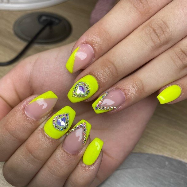 Yellow With Diamonds Nails For Girls