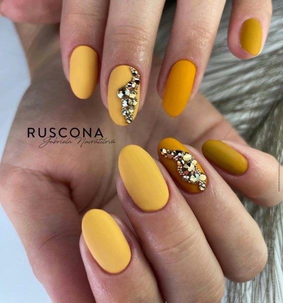 Yellow With Diamonds Womens Nail Ideas