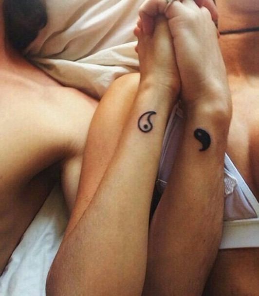 Yin Yang Droplet Couple Tattoo Wrists
