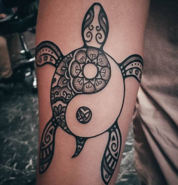 Yin Yang Womens Tattoo Ideas With Turtle Design