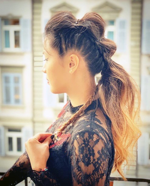 Young Asian Woman With Beautiful Buns Ponytail And Mohawk Hair Impressions