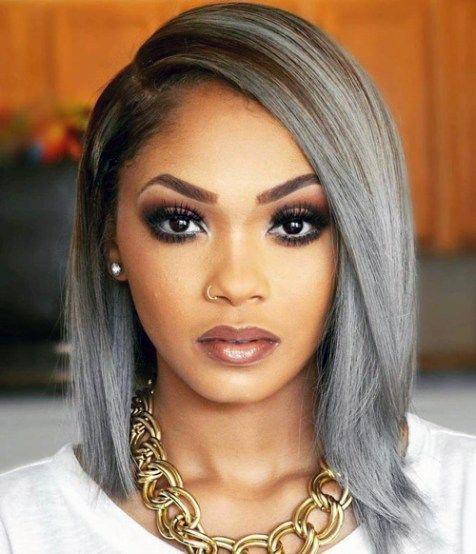 Young Black Woman Classy Straight Grey Highlighted Hairstyle Fashion Ideas