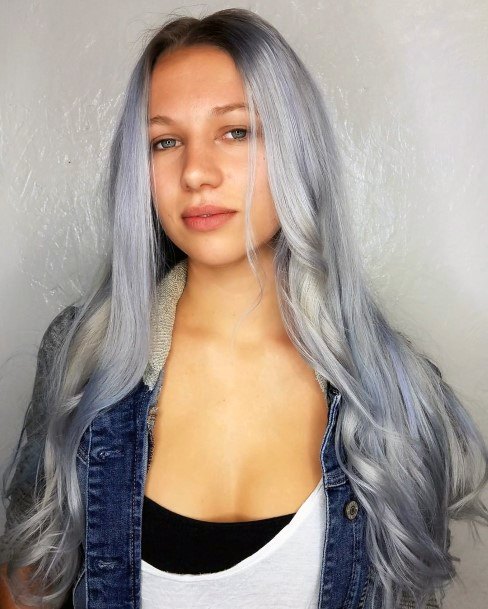 Young Teen Womens Down To Earth Grey Simple Flowing Long Hairstyle