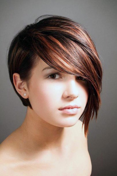 Young Teenager Punk Red Highlights Brown Hair Happy Unhappy Girl Gracon Woman