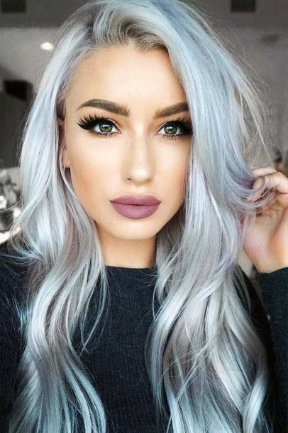 Young Woman With Beautiful Stunning Grey Mid Length Hairstyle Ideas