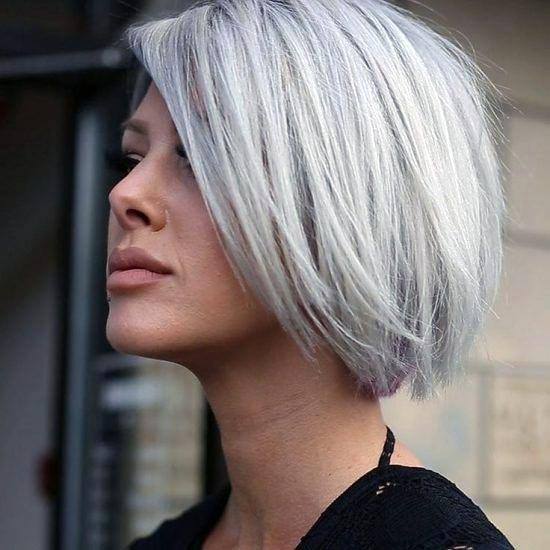 Young Woman With Short Bobbed Cut Grey Hair Cut Design