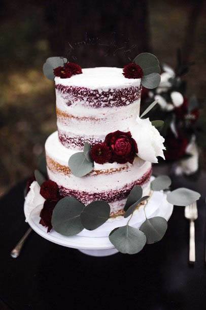 Yummy Cake With Dark Red Winter Wedding Flowers