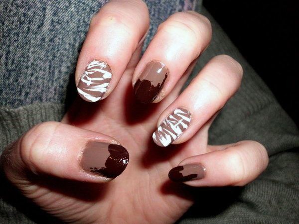 Yummy Chocolate Sauce And Milk White Syrup On Nails Women