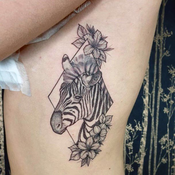 Zebra And Flowers Geometric Tattoo Womens Torso