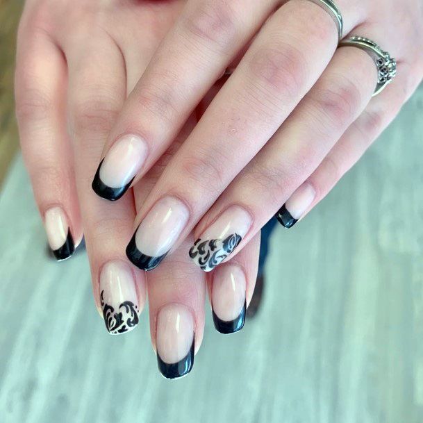 Zebra Skinned Black Tipped Square Nails For Women