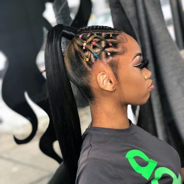 Zigzag Crown With Beads Ponytail Hairstyle For Black Women